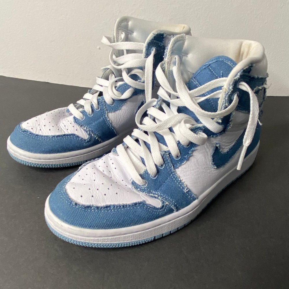 Jordan High-Top Sneakers in White and Light Blue